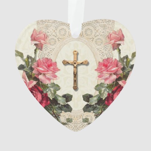 Jesus Virgin Mary Religious Vintage Roses Lace Ornament