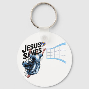 Jesus Volleyball Saves Funny Christian Faith Keychain