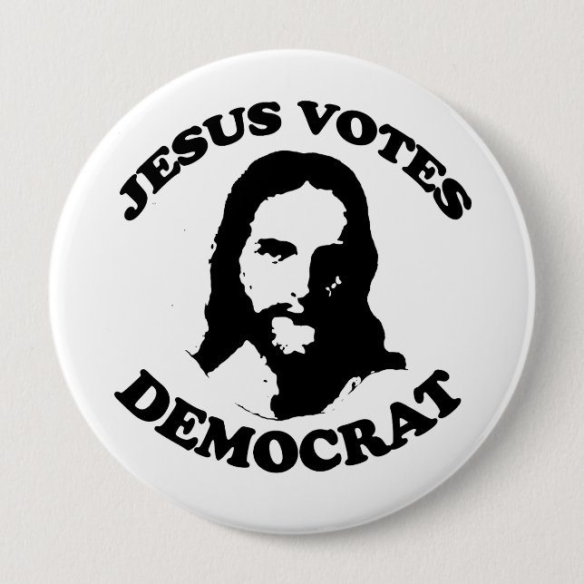 Jesus votes democrat button (Front)