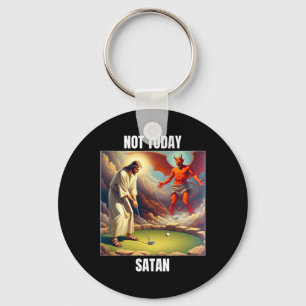 Jesus Vs Satan Playing Golf - Not Today Satan Keychain