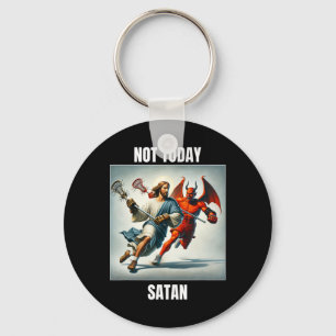 Jesus Vs Satan Playing Lacrosse - Not Today Satan Keychain