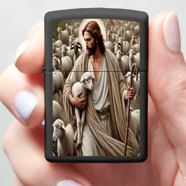 Jesus Walking Among His Flock Zippo Lighter (In Hand)