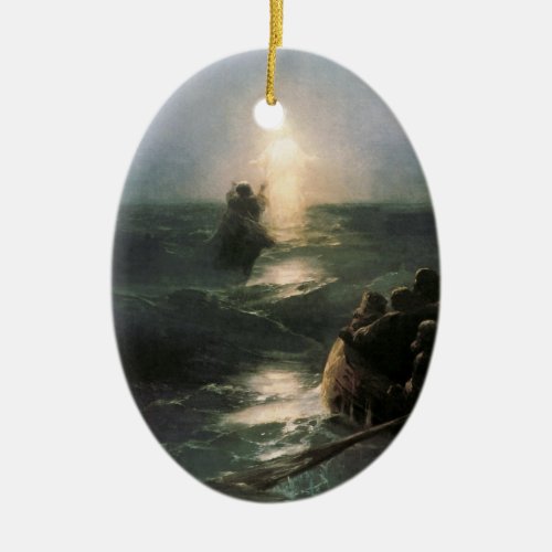 Jesus Walking on Stormy Seas Ceramic Ornament