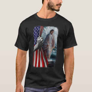 Jesus Walking On The Sea American Flag T-Shirt