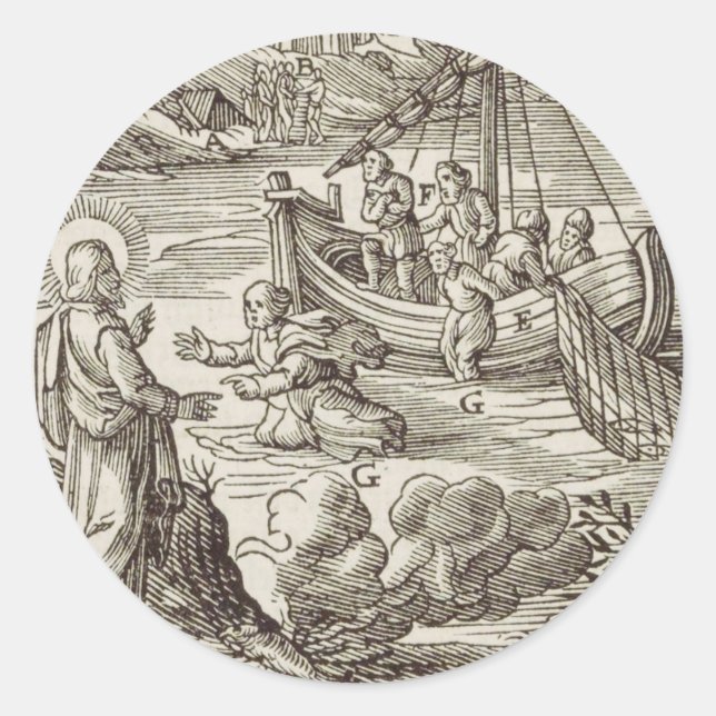 Jesus walking on water classic round sticker (Front)