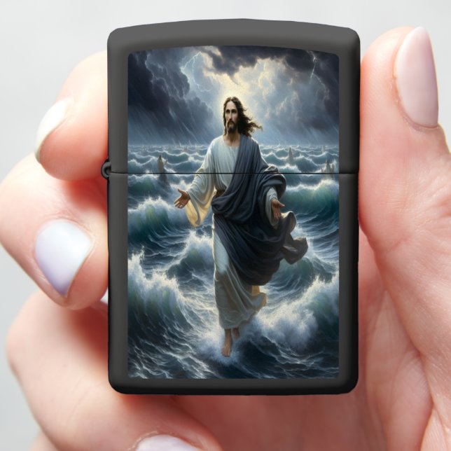 Jesus Walking on Water: Faith's Strength Zippo Lighter (In Hand)