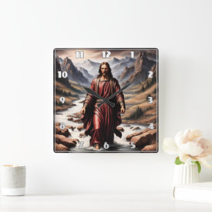 Jesus Walking on Water in a Peaceful Setting Square Wall Clock