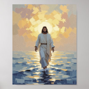 Jesus Walking on Water Oil Painting – Storm Sea Poster