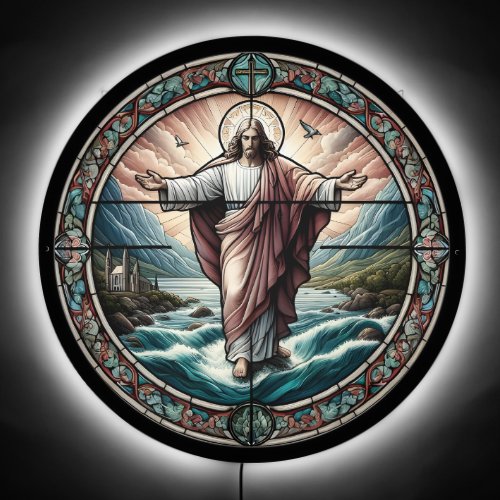 Jesus Walking on Water Stained Glass LED Sign