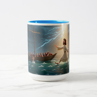 Jesus Walking On Water To Save Peter Two-Tone Coffee Mug
