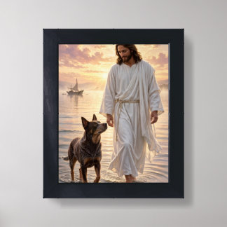 Jesus Walking on Water with Heeler — Christian Art Framed Art