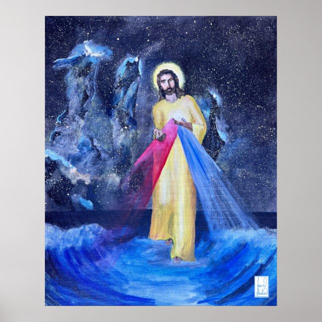 Jesus walking on water with Pillars of Creation Poster (Front)