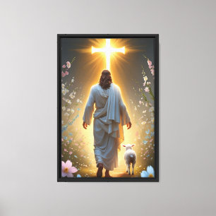 Jesus Walking Toward Glowing Cross Canvas Print