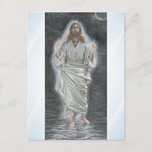 Jesus walks on the sea postcard