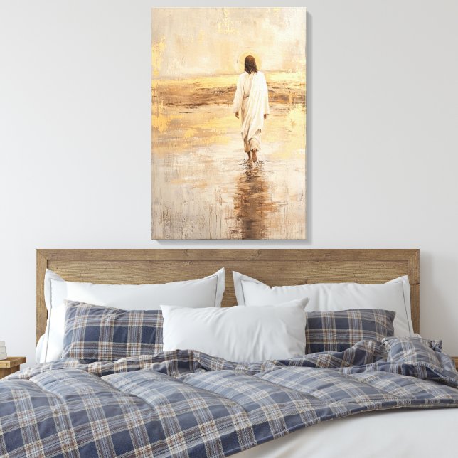 Jesus walks on the water in white clothes canvas print (Insitu(Bedroom))