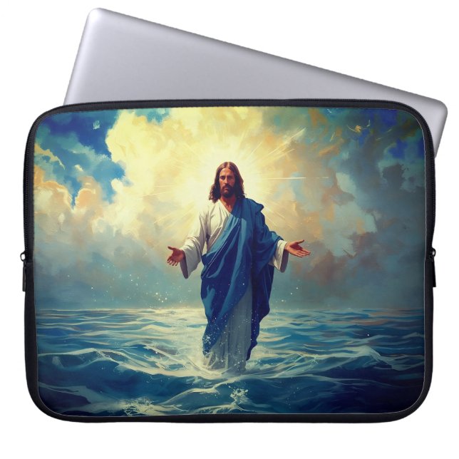 Jesus Walks on Water Laptop Case (Front)