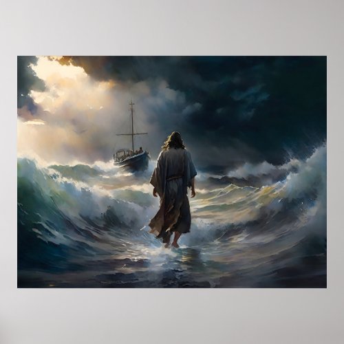 Jesus Walks On Water Poster