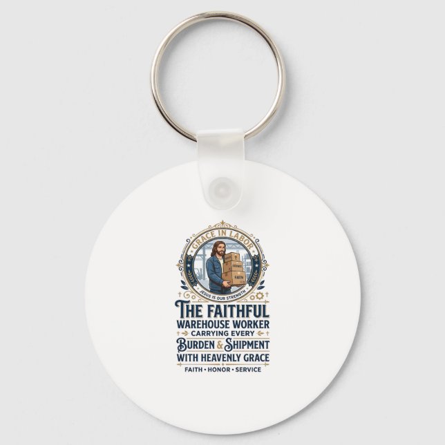 Jesus Warehouse Logistics Graphic Tee Christian Ar Keychain (Front)