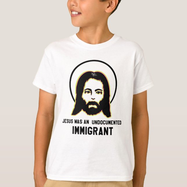 Jesus Was An Undocumented Immigrant Black Trippy T-Shirt (Front)