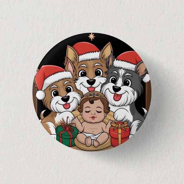 Jesus was born yorkies adoring  button (Front)