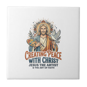 Jesus Watercolor Hobby T-Shirt Inspirational Faith Ceramic Tile