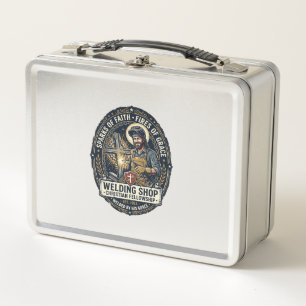 Jesus Welder Metal Shop T-Shirt Inspirational Fait Lunch Box