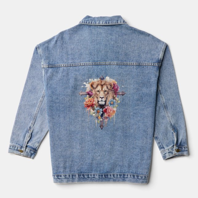 Jesus Wild Flowers Lion Of God Christian Denim Jacket (Back)