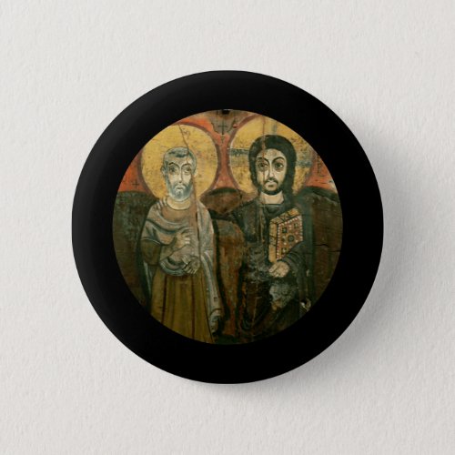 Jesus with Abbot Coptic Icon Button