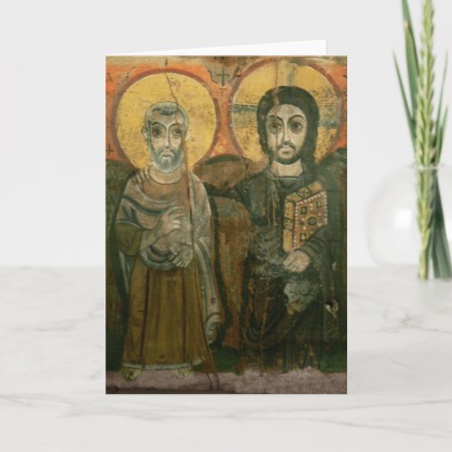 Jesus with Abbot Coptic Icon Card