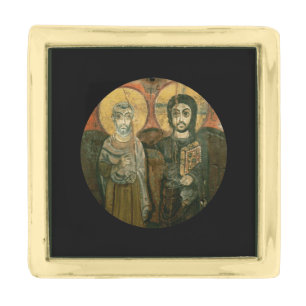 Jesus with Abbot Coptic Icon Gold Finish Lapel Pin