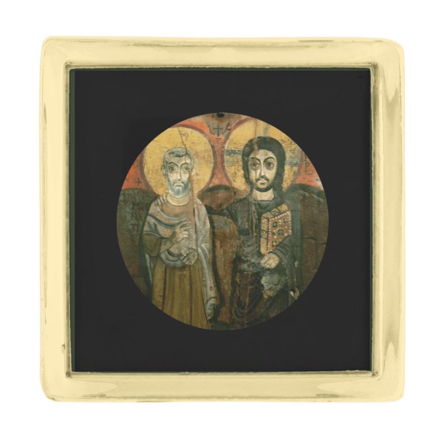 Jesus with Abbot Coptic Icon Gold Finish Lapel Pin (Front)