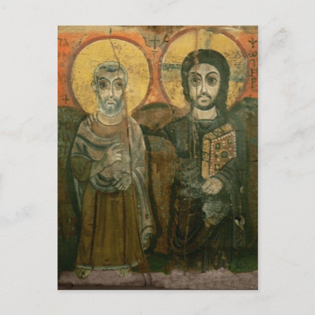 Jesus with Abbot Coptic Icon Postcard (Front)