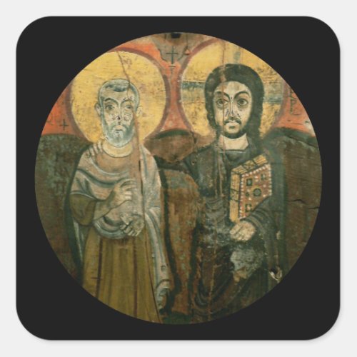 Jesus with Abbot Coptic Icon Square Sticker