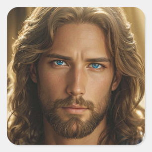 Jesus with Blue Eyes Portrait Square Sticker