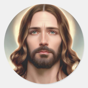Jesus with Blue Green Eyes Portrait Classic Round Sticker