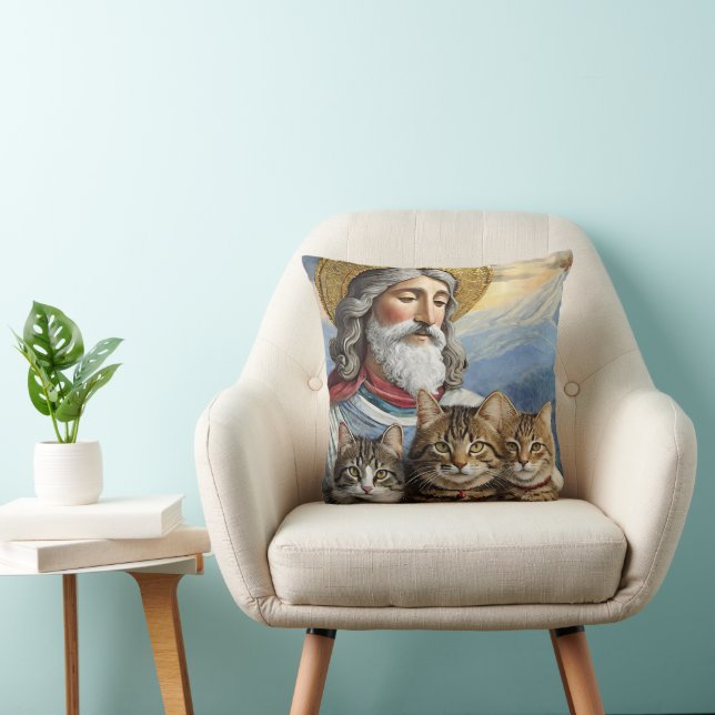 Jesus With Cats Pillow! Throw Pillow (Chair)