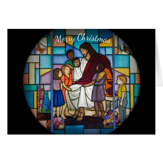 Jesus with children stained glass window cards (Front Horizontal)