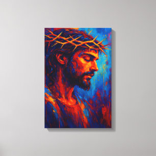 Jesus with Crown of Thorns in Fiery Abstract Color Canvas Print