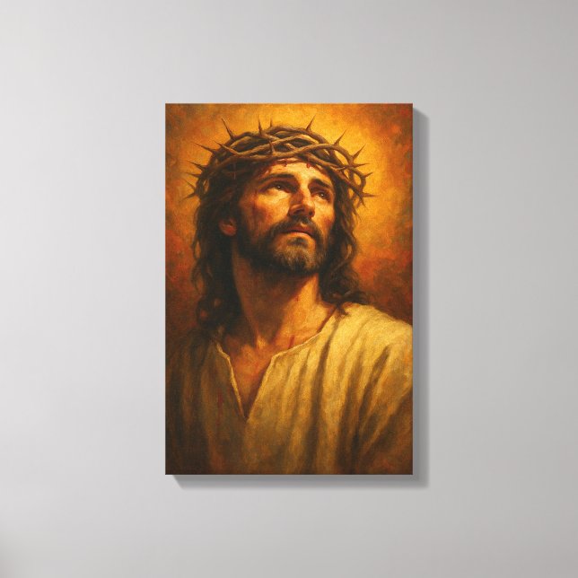 Jesus with Crown of Thorns in Warm Classic Portrai Canvas Print (Front)