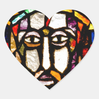 JESUS WITH CROWN OF THORNS STAINED GLASS HEART STICKER