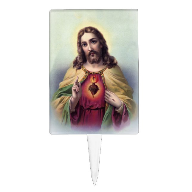 Jesus with Glowing Heart Cake Topper (Front)