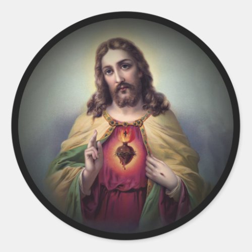 Jesus with Glowing Heart Classic Round Sticker