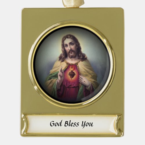 Jesus with Glowing Heart Gold Plated Banner Ornament