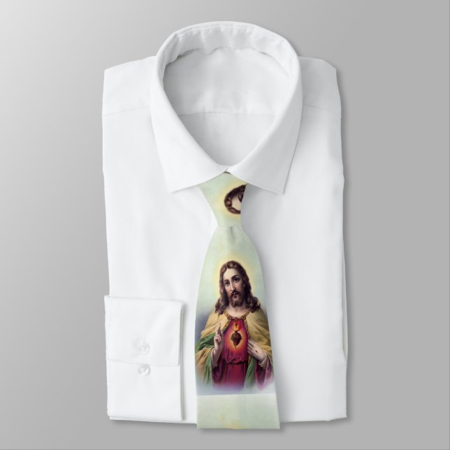 Jesus with Glowing Heart Neck Tie (Tied)
