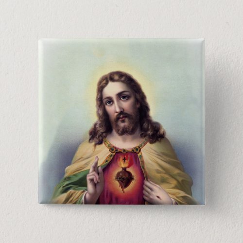 Jesus with Glowing Sacred Heart Button