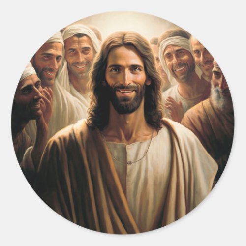 Jesus with His Disciples Smiling Classic Round Sticker