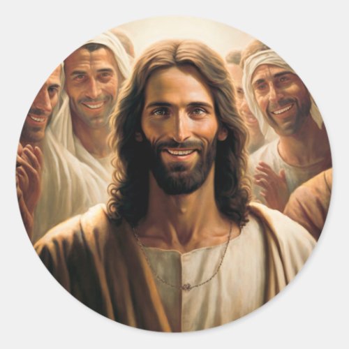 Jesus with His Disciples Smiling Closeup Classic Round Sticker
