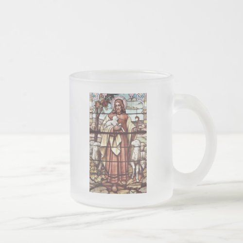 Jesus with His Sheep Frosted Glass Coffee Mug