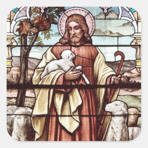 Jesus with His Sheep Square Sticker