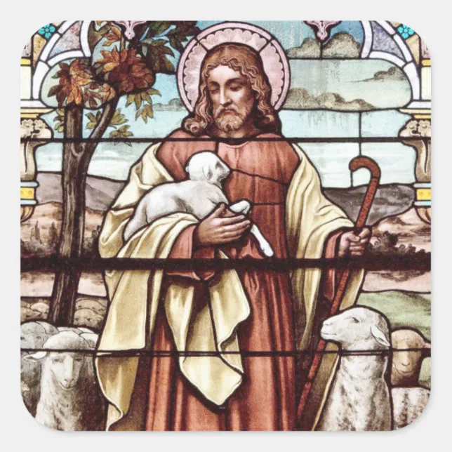 Jesus with His Sheep Square Sticker | Zazzle